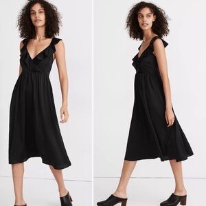 Madewell Ruffle Front Cross Back Midi Dress Black Size 4